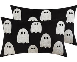 Fluwelen Halloween kussenhoezen - 30 x 50 cm - set van 2 - zwart-wit geesten - Thanksgiving Home Party Decor - vierkante kussenslopen - slaapbank kussensloop 30x50