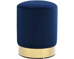 Fluwelen Hocker / Voetenbank / Kruk - Blauw met Goudkleurig Frame