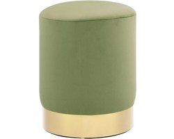 Fluwelen Kruk Donkergroen en Goudkleurig - Luxe Hocker als Voetenbank of Bijzettafel