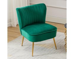 Fluwelen kuipstoel zonder armleuning – Gestoffeerde accentstoel met metalen poten, moderne loungestoel voor balkon en woonkamer, groen
