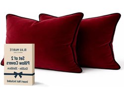 Fluwelen kussenhoezen - Sierkussens decoratieve hoezen - Interieur verfraaien - Contrasterende bies - 30x50 cm - Bordeaux