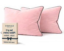 Fluwelen kussenhoezen - Sierkussens - Interieur verfraaien - Contrasterende bies - 30x50 cm - Roze Grijs