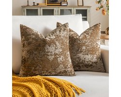 Fluwelen Kussenhoezen - Zachte Sierkussens - Woonkamer Decoratie - Unieke Schaduwglans - Set van 2 60x60cm - Bruin