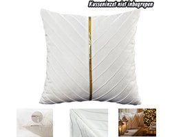 Fluwelen kussensloop met gouden bies - Luxe fluwelen kussensloop -Moderne fluwelen kussenslopen - Witte fluwelen sierhoes - Luxe moderne stijl - Voor banken - woonkamers - woondecoratie - wit - 45 x 45 cm