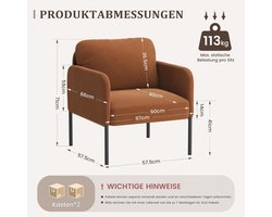 Fluwelen Loungestoel Set van 2 – Bellavero Luxe Gewatteerde Fauteuils Oranje – Moderne Relaxstoelen / Accentstoelen voor Woonkamer, Slaapkamer en Leeshoek met Ergonomische Rugleuning en Metalen Poten