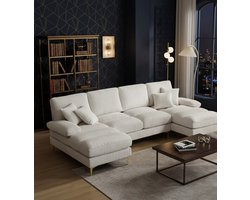 Fluwelen Luxe U-hoekbank met Slaapfunctie en Opbergruimte Lichtgrijs – Comfortabele Bankbed met Kussens, Uitklapbare Slaapbank en Moderne Stof – House&Garden