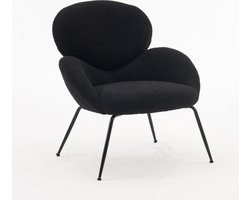 Fluwelen Metalen Been Dressing Stoel - Zachte Gestoffeerde Stof Karakteristieke Armleuning Moderne Vrije Tijd Stoel - Geschikt voor Woonkamer en Slaapkamer Make-up Stoelen - 1-delig Zwart