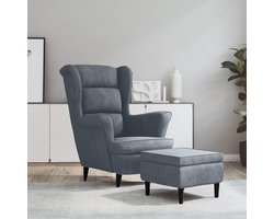 Fluwelen oorstoel met kruk – luxe zitmeubel voor ontspanning en comfort, robuuste relaxstoel met houten poten en zachte veloursstof, ergonomische armleuningen