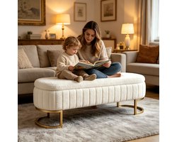 Fluwelen Opbergbank 130 cm Met Gouden Metalen Poten, Gestoffeerde Zitbank Voor Slaapkamer, Hal En Woonkamer