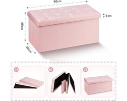 Fluwelen opbergbank met deksel – Opvouwbare voetenbank en zitkist van stof, roze, 80x40x40 cm, perfect voor woonkamerdecoratie