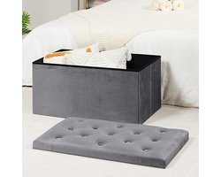 Fluwelen opbergbank met deksel – Opvouwbare voetenbank met opbergruimte, stoffen kist voor slaapkamer of woonkamer, grijs, 80x40x40 cm