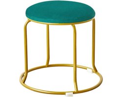 Fluwelen Ottomaanse Kruk - Voetbank Gestoffeerd - Extra Zitmogelijkheid - Gouden Metalen Poten - 36x30x33 cm - Groen