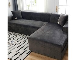 Fluwelen pluche bankhoes rekbare zachte dikke bankbeschermer voor -vormige sectionele bank - grijs - 4-zits - (93-118 inch) hoekbank overtrek
