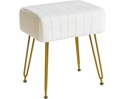 Fluwelen rechthoekige voetensteun kruk Ottomaanse, make-up ijdelheid kruk bijzettafel, Fluwelen kaptafel stoel, Poef bank kruk, Gouden stalen poten, witL/