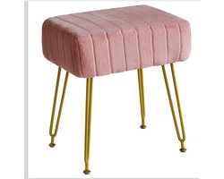 Fluwelen rechthoekige voetensteun, Ottomaanse kruk, make-upkruk, bijzettafel, fluwelen kaptafel-stoel, poef, bankkruk, goudkleurige stalen poten, roze
