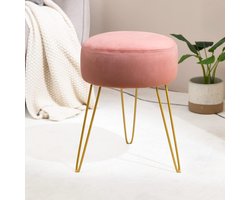 Fluwelen ronde kruk - make-up kruk - 1 stuk - roze - stoffen bekleding