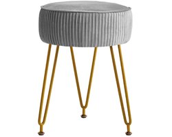 Fluwelen ronde voetensteun, kruk, Ottoman, make-up, ijdelheidspak, bijzettafel, fluwelen kleedtafel, zitpoef, bankkruk, gouden stalen poten, blauw L/G-30G