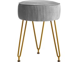Fluwelen ronde voetensteun, kruk, Ottoman, make-up, ijdelheidspak, bijzettafel, fluwelen kleedtafel, zitpoef, bankkruk, gouden stalen poten, blauw L/G-30G