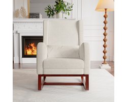 Fluwelen schommelstoel, Chaise a basule met lendenkussen, zijpocket en voetensteun, Schommelstoel, Fauteuil de salon à bascule pour salon, chambre, Beige