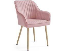 Fluwelen Stoel - Blush Roze-Goud - Metalen Poten - Houten Blad - Schuimvulling - 60cm x 62,5cm x 85cm - Zitkussen 7cm