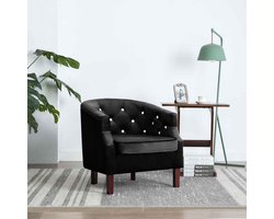Fluwelen stoel zwart met kristallen knoppen - hoogwaardige velours stoffen bekleding en dikke bekleding voor woonkamer lounge ruimte - stabiel rubberhouten frame zitmeubel