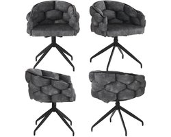 Fluwelen stoelen (4 stuks), draaistoel, 360° draaibaar, woonkamerstoelen, eetkamerstoelen, make-up stoelen, met rugleuning, ergonomische stoel, bubble stoelen, grijs