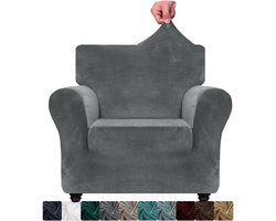 Fluwelen Stoelhoes - Dikke Rekbare Meubelbeschermer - 1-Zits - Anti-Slip Stoelbekleding - Geschikt voor Woonkamer - Grijs