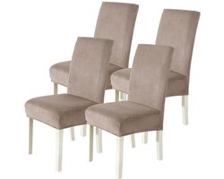Fluwelen Stoelhoes Eetstoelhoezen 4 Stuks, Stretch Stoelhoezen Universele, Moderne Verwijderbare Wasbare Eetkamerstoelhoezen Voor Thuis Restaurant Hotel, Khaki
