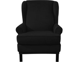 Fluwelen Stoelhoes voor Oorfauteuils - Elastische Stretch Hoes (Zwart)