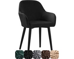 Fluwelen stoelhoezen - 1-delige set - Universele stoelhoes met armleuningen - Afneembaar en wasbaar - Overtrek voor eetkamerstoelen - Keuken - Banket - Bruiloft - Feest - Zwart