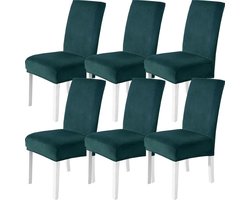 Fluwelen Stretch Stoelhoezen 6 Stuks - Universele Wasbare Eetkamerstoelen in Donkergroen