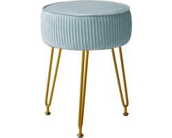 Fluwelen voetenbankje - Ronde make-up salontafel met goudkleurige poten - Blauw