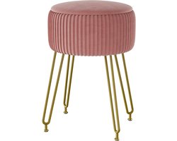 Fluwelen voetensteun, kruk, voetensteun, kruk, make-up-kruk, bijzettafel met gouden stalen poten, afneembare afdekking, salontafel, top cover, roze L/G-20P
