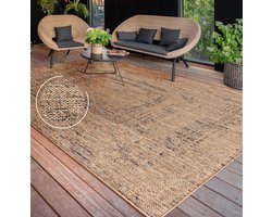 Flycarpets Aamber Jute Buitenkleed - Naturel / Zwart - Buitentapijt - Campingkleed - Vloerkleed buiten - Tuintapijt - 240x340 cm