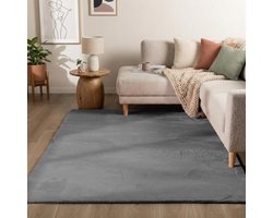 Flycarpets Amalfi vloerkleed Antraciet - Laagpolig wasbaar Fluffy en Zacht - Woonkamer tapijt - 200x290 cm