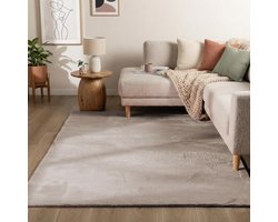 Flycarpets Amalfi vloerkleed Beige - Laagpolig wasbaar Fluffy en Zacht - Woonkamer tapijt - 300x400 cm