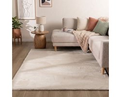 Flycarpets Amalfi vloerkleed Creme - Laagpolig wasbaar Fluffy en Zacht - Woonkamer tapijt - 240x340 cm