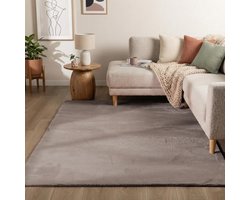 Flycarpets Amalfi vloerkleed Taupe - Laagpolig wasbaar Fluffy en Zacht - Woonkamer tapijt - 160x230 cm