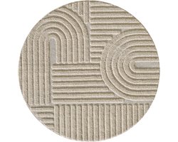 Flycarpets Arte Laagpolig Vloerkleed, Japandi Stijl, Kleur Beige , Vloerkleed / Tapijt voor Woonkamer, Jute achterkant 200cm ⌀ rond