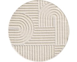 Flycarpets Arte Laagpolig Vloerkleed, Japandi Stijl, Kleur Creme , Vloerkleed / Tapijt voor Woonkamer, Jute achterkant 200cm ⌀ rond