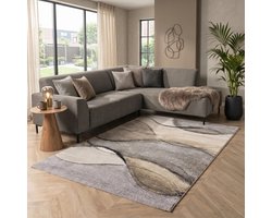 Flycarpets Belos Modern vloerkleed - Beige / Grijs / Taupe - 140x200 cm - Laagpolig Tapijt Woonkamer