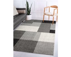 Flycarpets Belos Vloerkleed Geblokt - Grijs / Antraciet - Laagpolig - 200x280 cm