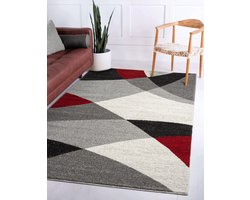 Flycarpets Belos Vloerkleed Modern - Rood / Grijs / Crème - Laagpolig Tapijt - 200x280 cm