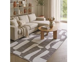 Flycarpets Burano Abstract Vloerkleed - Bruin / Creme - Laagpolig Tapijt Woonkamer - 200x290 cm