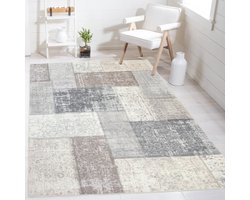 Flycarpets Burano Vintage Patchwork Vloerkleed - Grijs / Taupe - Laagpolig Tapijt - 160x230 cm