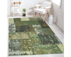 Flycarpets Burano Vintage Patchwork Vloerkleed - Groen - Laagpolig Tapijt - 160x230 cm
