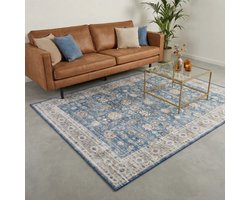 Flycarpets Burano Vintage Vloerkleed - Blauw - Laagpolig Tapijt Woonkamer - 160x230 cm