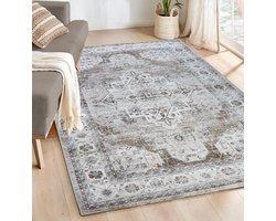 Flycarpets Burano Vintage Vloerkleed - Taupe / Grijs / Beige - Laagpolig Tapijt - 240x340 cm