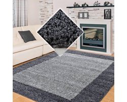 Flycarpets Candy Shaggy Vloerkleed - 300x400cm - Grijs Lijstmotief - Hoogpolig