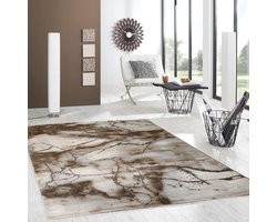 Flycarpets Carrara Modern Vloerkleed - Marmer Design - Kleur: Grijs / Bruin / Beige - Afmeting: 120x170 cm